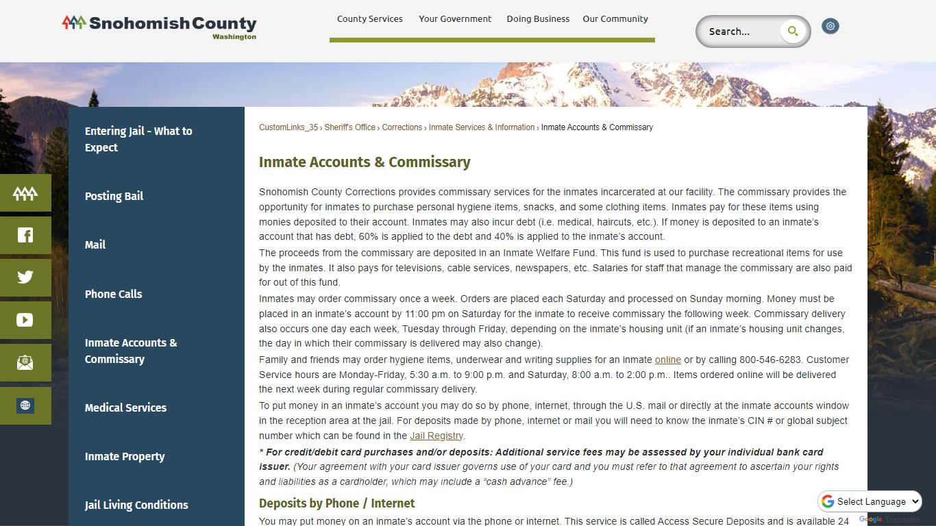 Inmate Accounts & Commissary - Snohomish County, WA