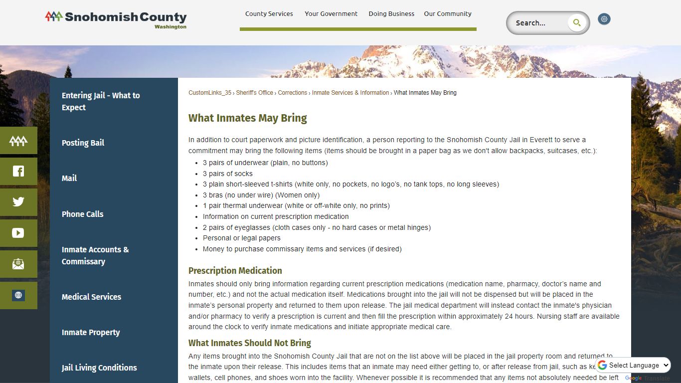 What Inmates May Bring - Snohomish County, WA - Official Website